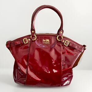 Y2K Coach Madison Lindsey Patent Leather Shoulder Tote Bag Burgundy Red 18627